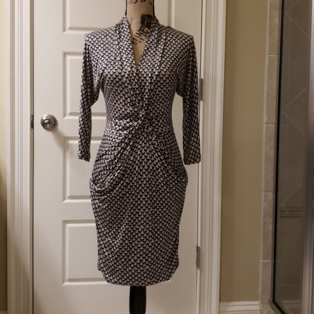 Black and tan knee length dress